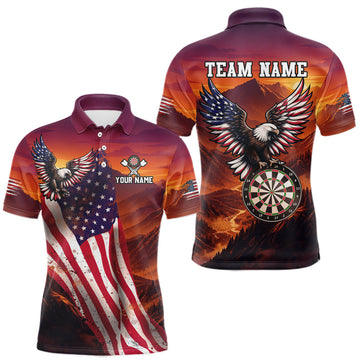 Maxcorners Sunset Tropical Dart Shirt American Flag Eagle for Men Dart Team Jersey Polo & Quarter-Zip