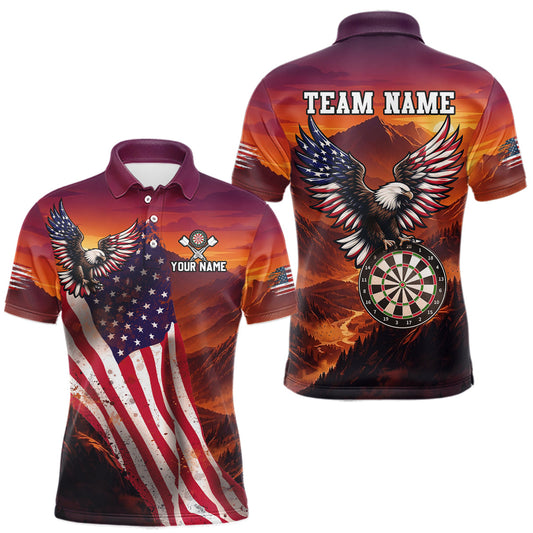 Maxcorners Sunset Tropical Dart Shirt American Flag Eagle for Men Dart Team Jersey Polo & Quarter-Zip