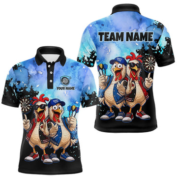 Maxcorners Custom Blue Funny Chicken Dart Shirts Buddy Dart Jersey for Men Dartboard Shirt