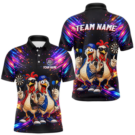 Maxcorners Custom Neon Colorful Funny Chicken Dart Shirts Buddy Dart Jersey for Men Dartboard Shirt