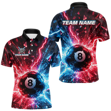 Maxcorners Red and Blue 8 Ball Billiards Shirt for Men Custom Pool Team Jersey Billiard Player Gift LM2306