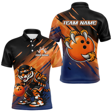 Maxcorners Custom Funny Tiger Bowling Team Shirt for Men Bowling Jersey Polo & Quarter-Zip Bowling Outfit LM2607