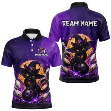 Maxcorners Custom Witch Cat Bowling Team Shirt Halloween Bowling Jersey for Men Bowling Outfit LM2607