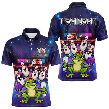 Maxcorners Custom Funny Frog Bowling Shirt for Men Polo & Quarter-Zip Bowling Team Jersey League LM2704