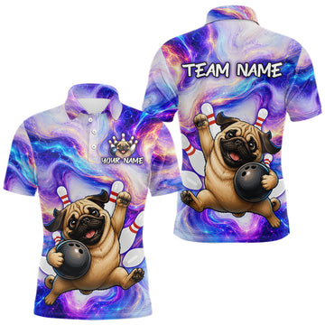 Maxcorners Custom Holographic Pug Dog Bowling Shirt for Men Bowling Jersey Bowling Team League LM2405