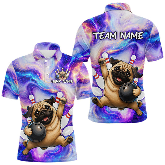 Maxcorners Custom Holographic Pug Dog Bowling Shirt for Men Bowling Jersey Bowling Team League LM2405