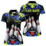 Maxcorners Green Blue Funny Bowling Team Shirt for Men Bowling League Jersey Polo & 1/4 Zip Bowler Outfit LM2509