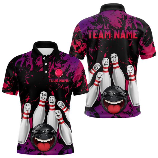 Maxcorners Red Purple Funny Bowling Team Shirt for Men Custom Bowling League Jersey Polo & 1/4 Zip Bowler Outfit LM2509