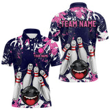 Maxcorners Navy Pink Funny Bowling Team Shirt for Men Bowling League Jersey Polo & 1/4 Zip Bowler Outfit LM2509