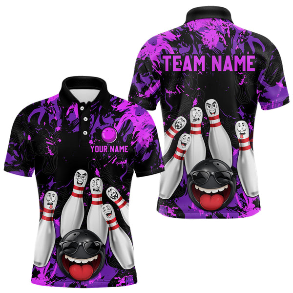 Maxcorners Purple Funny Bowling Team Shirt for Men Custom Bowling League Jersey Polo & 1/4 Zip Bowler Outfit LM2509