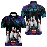 Maxcorners Teal Purple Funny Bowling Team Shirt for Men Custom Bowling League Jersey Polo Bowler Outfit LM2509