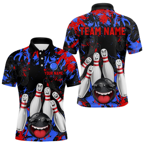Maxcorners Red Blue Funny Bowling Team Shirt for Men Custom Bowling League Jersey Polo & 1/4 Zip Bowler Outfit LM2509