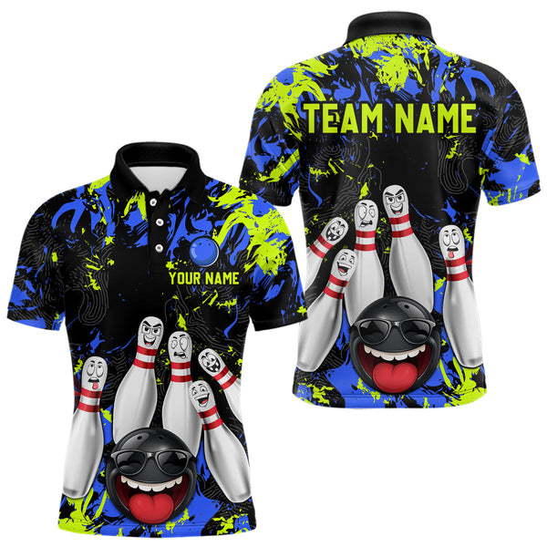 Maxcorners Green Blue Funny Bowling Team Shirt for Men Bowling League Jersey Polo & 1/4 Zip Bowler Outfit LM2509
