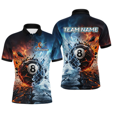 Maxcorners Custom Fire & Ice Billiard Shirt 8 Ball Billiard Jersey for Men Pool Shirt Billiard Outfit