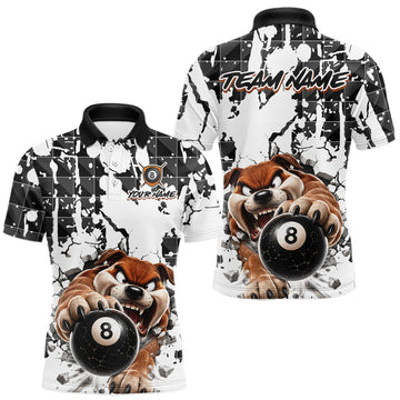 Maxcorners Custom Black and White Funny Bulldog Billiard Shirt for Men Pool Team Jersey Polo & 1/4 Zip Billiard Outfit