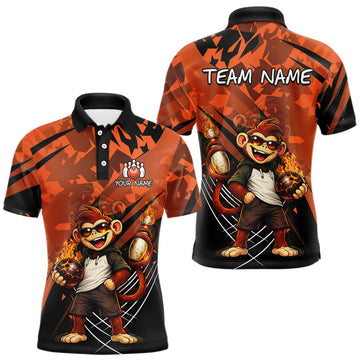 Maxcorners Custom Orange Funny Monkey Bowling Shirt Bowling League Jersey for Men Bowling Unisex Polo & Quarter-Zip LM1307