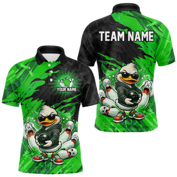 Maxcorners Custom Green Funny Duck Bowling Shirts for Men Bowling Jersey LM0410