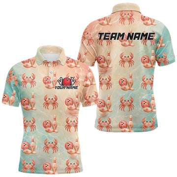 Maxcorners Custom Floral Crab Bowling Shirt for Men Bowling Team Jersey Polo & Quarter-Zip LM0106