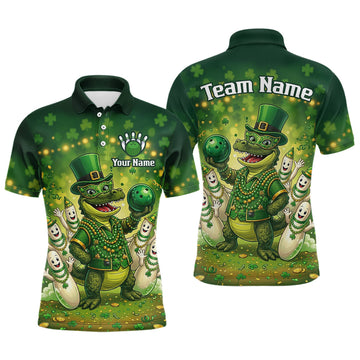 Maxcorners Custom Green Funny Alligator Bowling Shirt Samrock Pattern Bowling St. Patrick's Day for Men LM0503