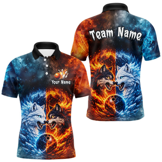 Maxcorners Fire and Ice Wolf Bowling Team Shirt Custom Bowling League Jersey for Men Bowling Polo & 1/4-Zip LM2603