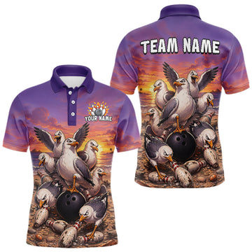 Maxcorners Custom Sunset Funny Gull Team Bowling Shirt for Men Bowling League Jersey Polo & Quarter-Zip LM1705