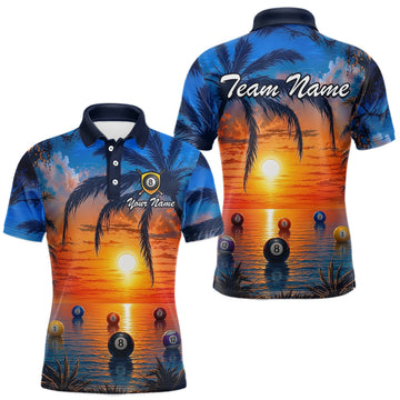 Maxcorners Custom Tropical Sunset 8 Ball Billiard Shirt for Men Pool Team Jersey Billiard Outfit