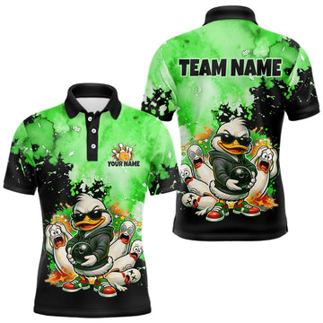 Maxcorners Custom Green Funny Duck Bowling Shirt for Men Bowling Team Jersey Bowling Outfit