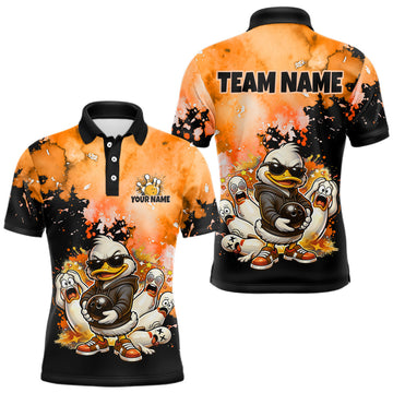 Maxcorners Custom Orange Funny Duck Bowling Shirt for Men Bowling Team Jersey Bowling Outfit