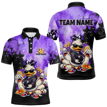 Maxcorners Custom Purple Funny Duck Bowling Shirt for Men Bowling Team Jersey Bowling Outfit