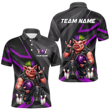 Maxcorners Custom Punk Rock Pig Bowling Team Jersey for Men Funny Bowling Shirt Polo & Quarter-Zip