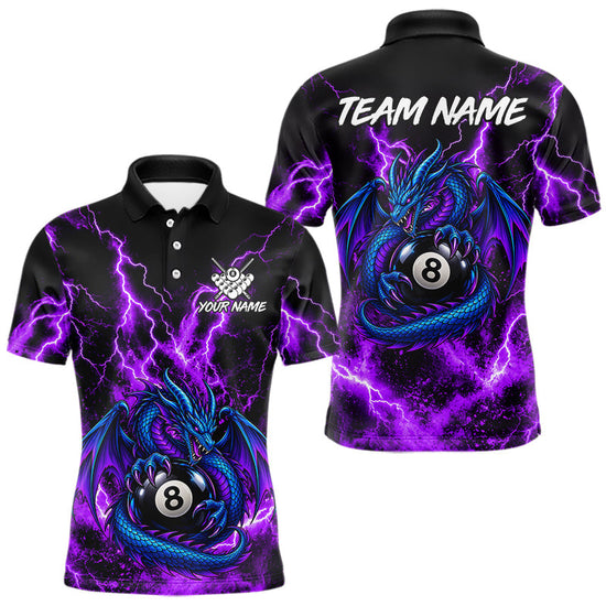 Maxcorners Custom Thunder Lightning Dragon 8 Ball Billiard Shirt Pool Billiard Jersey for Men