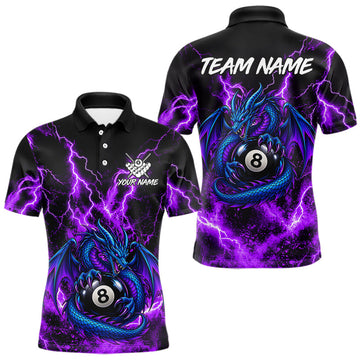 Maxcorners Custom Thunder Lightning Dragon 8 Ball Billiard Shirt Pool Billiard Jersey for Men