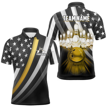 Maxcorners Custom Gold American Flag Bowling Shirt for Women Bowling Team Jersey Bowling Outfit