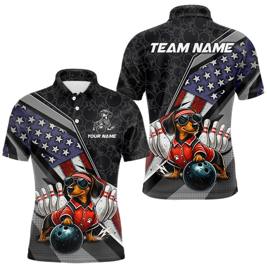Maxcorners Custom American Flag Dachshund Bowling Shirts for Men Bowling Jersey