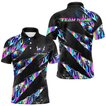 Maxcorners Custom Neon Flames Bowling Shirt for Men Bowling League Jersey