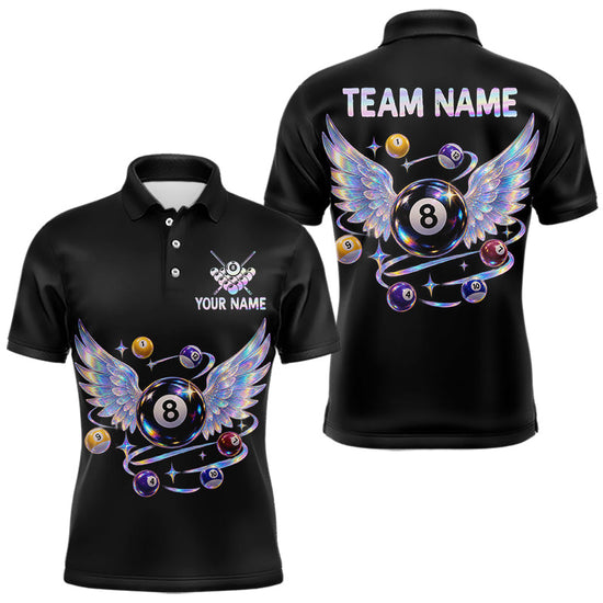 Maxcorners Custom Holographic 8 Ball Wings Billiard Shirts Funny Pool Jersey for Men