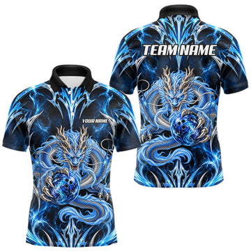 Maxcorners Custom Thunder Dragon Bowling Shirt Blue Tribal Bowling Jersey Polo & Quarter-Zip