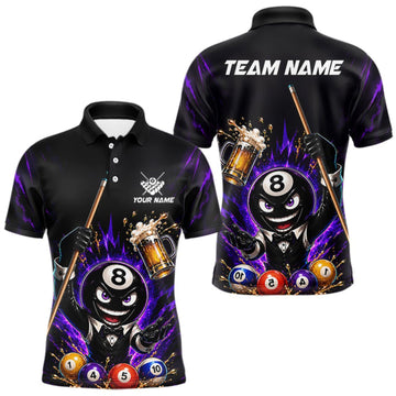 Maxcorners Custom 8 Ball Pool Shirt with Beer and Cue Billiard Team Jersey for Men Billiard Shirt LM1508