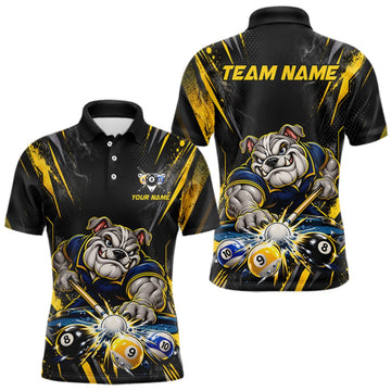 Maxcorners Custom Funny Bulldog Billiard Shirt 8 Ball 9 Ball for Men Billiard Team Jersey Polo & Quarter-Zip LM1910