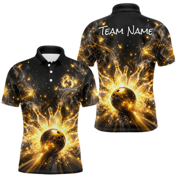 Maxcorners Custom Black and Gold Bowling Shirt for Men Firefly Bowling Team Jersey Polo & Quarter-Zip LM1910