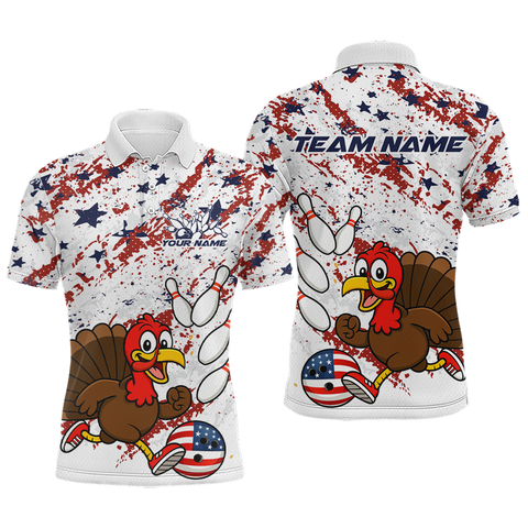 Maxcorners American Funny Turkey Bowling Team Shirt for Men Custom Bowling Jersey Polo Thanksgiving Bowling Outfit TU1609