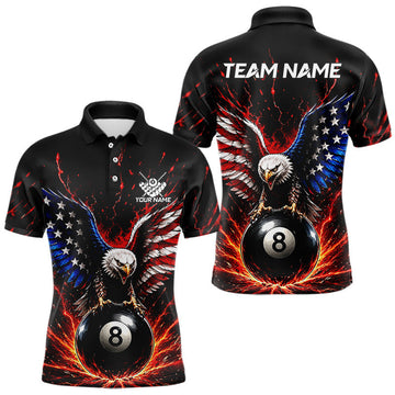 Maxcorners Custom American Flag Eagle Billiards Shirt for Men 8 Ball Pool Team Jersey Patriotic Billiard Gift