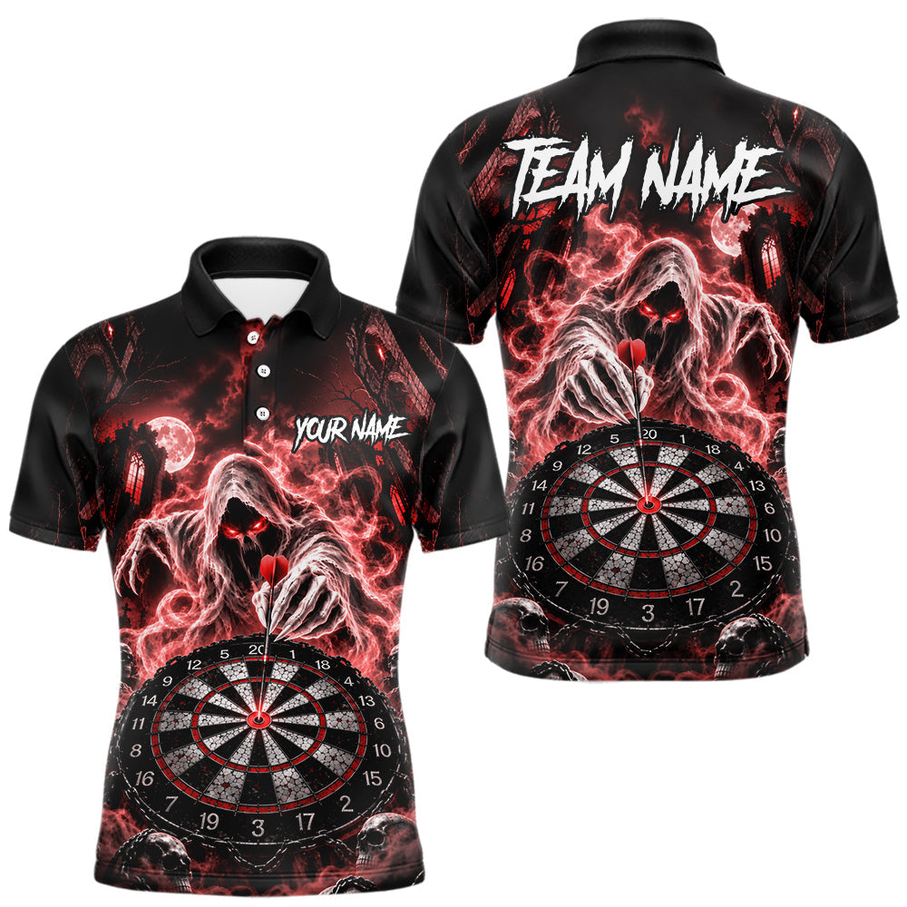 Maxcorners Custom Red Grim Reaper Dart Shirt Ghost Dartboard Dart Team Jersey for Men