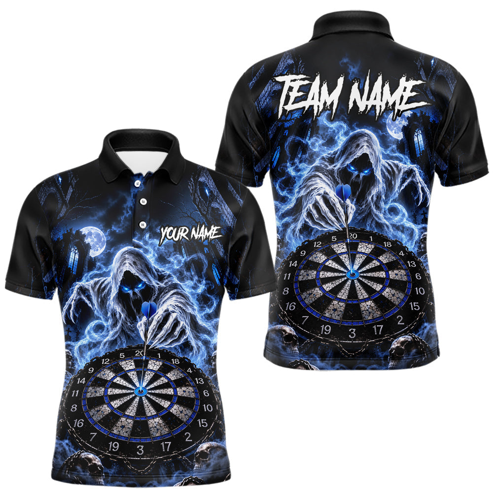 Maxcorners Custom Blue Grim Reaper Dart Shirt Ghost Dartboard Dart Team Jersey for Men