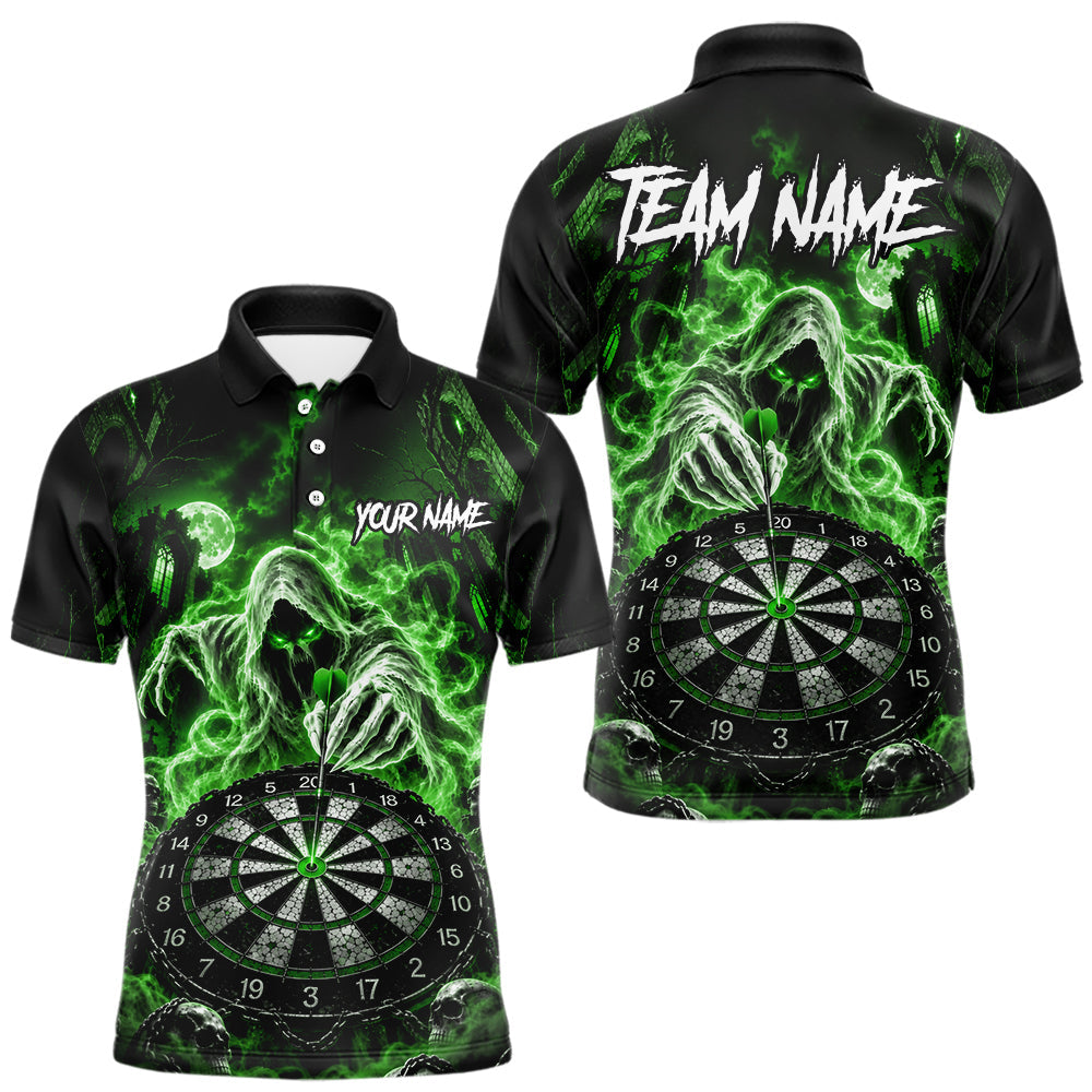 Maxcorners Custom Green Grim Reaper Dart Shirt Ghost Dartboard Dart Team Jersey for Men