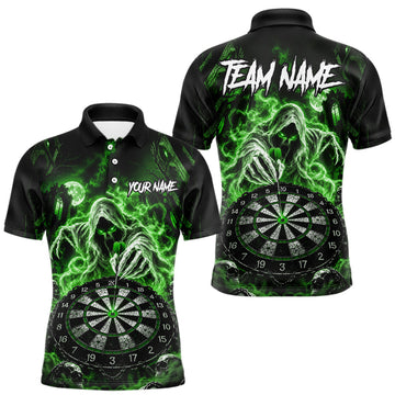 Maxcorners Custom Green Grim Reaper Dart Shirt Ghost Dartboard Dart Team Jersey for Men