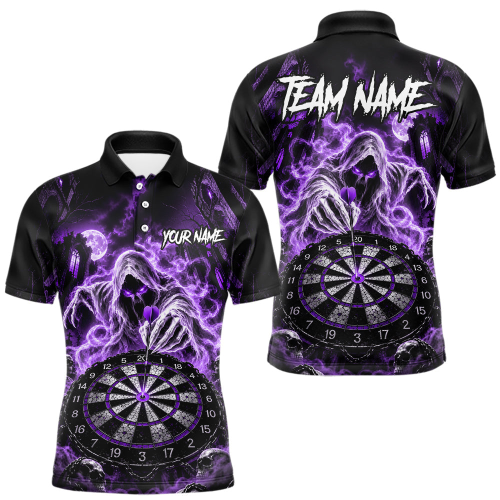 Maxcorners Custom Purple Grim Reaper Dart Shirt Ghost Dartboard Dart Team Jersey for Men