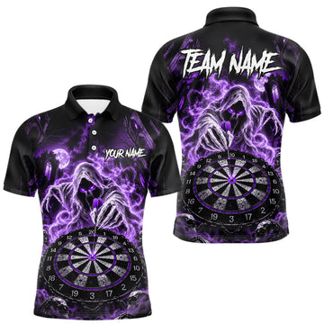 Maxcorners Custom Purple Grim Reaper Dart Shirt Ghost Dartboard Dart Team Jersey for Men