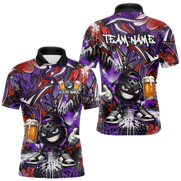 Maxcorners Custom Funny Red Bowling Ball & Beer Bowling Shirt Bowling Team Jersey for Men Polo & 1/4-Zip