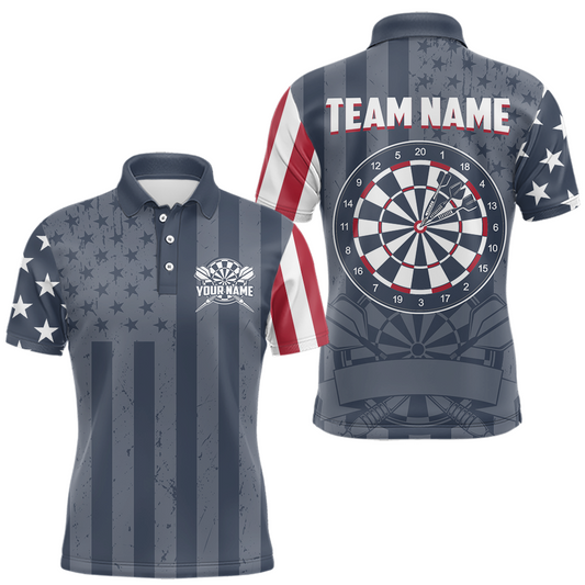 Maxcorners Custom American Flag Dart Team Shirts for Men Patriotic Dart Jersey Polo & 1/4 Zip Dartboard Shirt LM0607